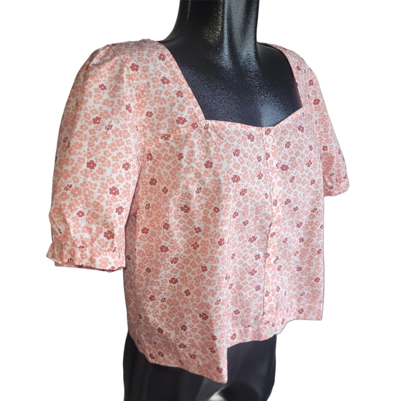 Levi's Simone Short Puff Sleeve Floral Cropped Blouse XL - Picture 4 of 7